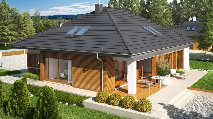 одноэтажный коттедж под солнцем